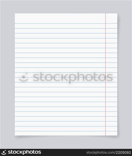 school Blank realistic horizontal lined notebook with shadow. dairy or organizer mockup or template for your text. vector illustration.. Blank realistic vector horizontal lined notebook