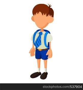 School boy in uniform icon in cartoon style on a white background. School boy icon, cartoon style