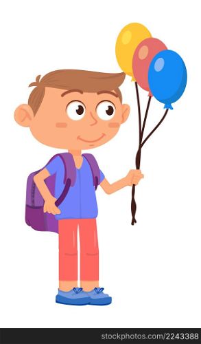School boy with balloons. Happy holiday kid in cartoon style. Vector illustration. School boy with balloons. Happy holiday kid in cartoon style