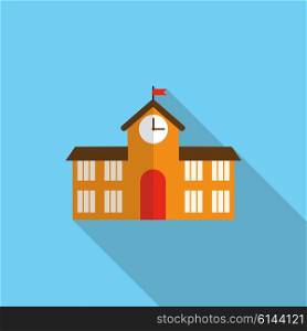 School Building Flat Icon with Long Shadow, Vector Illustration Eps10