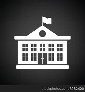 School building icon. Black background with white. Vector illustration.