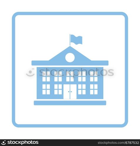 School building icon. Blue frame design. Vector illustration.