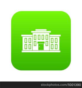 School building icon digital green for any design isolated on white vector illustration. School building icon digital green