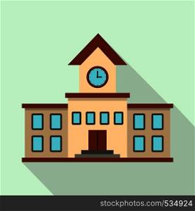 School building icon in flat style on a light blue background. School building icon, flat style
