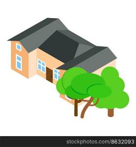 School building icon isometric vector. Large modern educational institution icon. Schoolhouse and deciduous green tree. School building icon isometric vector. Large modern educational institution icon