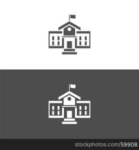 School building icon on dark and white background