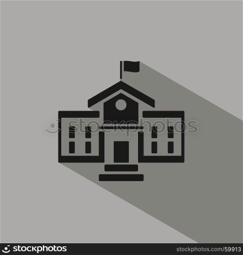 School building icon with shadow on grey background