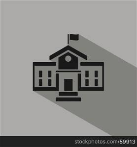 School building icon with shadow on grey background
