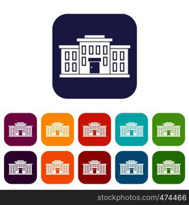 School building icons set vector illustration in flat style In colors red, blue, green and other. School building icons set