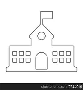 School building with flag line art icon Royalty Free Vector