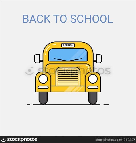 School bus front view. back to school concept. Thin line art style