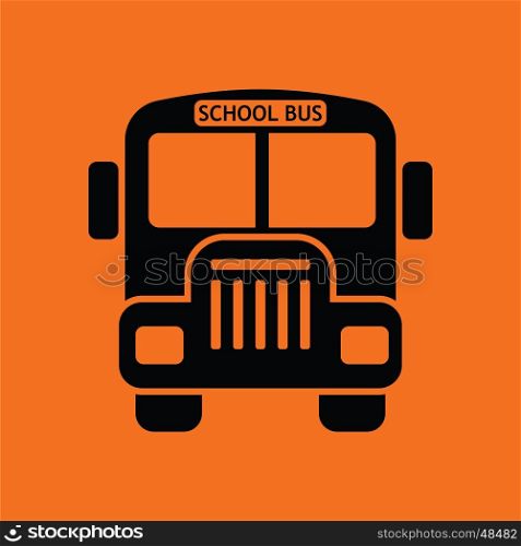School bus icon. Orange background with black. Vector illustration.