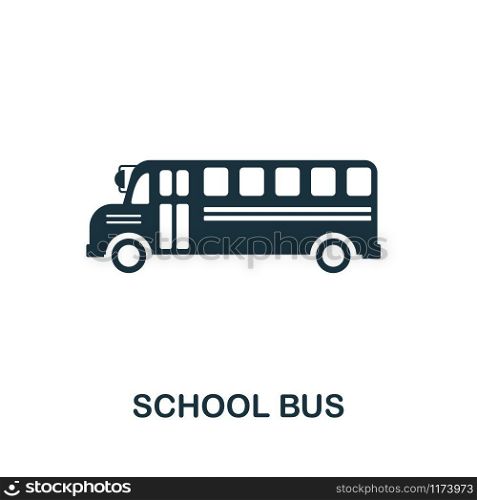 School Bus icon vector illustration. Creative sign from education icons collection. Filled flat School Bus icon for computer and mobile. Symbol, logo vector graphics.. School Bus vector icon symbol. Creative sign from education icons collection. Filled flat School Bus icon for computer and mobile