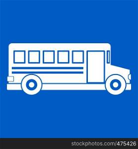 School bus icon white isolated on blue background vector illustration. School bus icon white