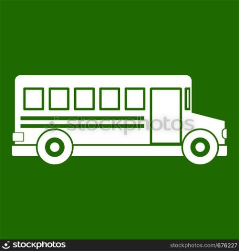 School bus icon white isolated on green background. Vector illustration. School bus icon green