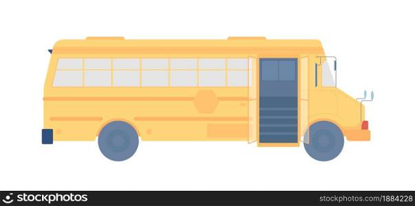 School bus semi flat color vector item. Transportation to preschool. Full realistic object on white. Back to school isolated modern cartoon style illustration for graphic design and animation. School bus semi flat color vector item