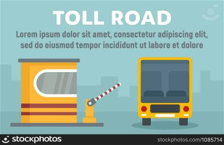 School bus toll road concept banner. Flat illustration of school bus toll road vector concept banner for web design. School bus toll road concept banner, flat style