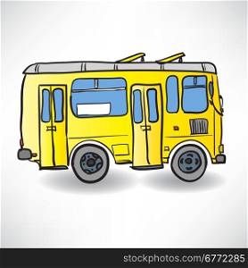 School bus. Vector illustration of a school yellow bus on the road