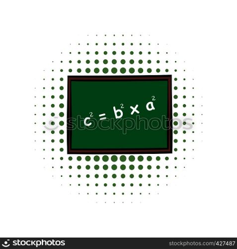 School chalkboard comics icon. Green chalkboard with wooden frame on a white background. School chalkboard comics icon
