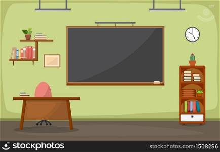 School Classroom Interior Room Blackboard Furniture Flat Design Vector