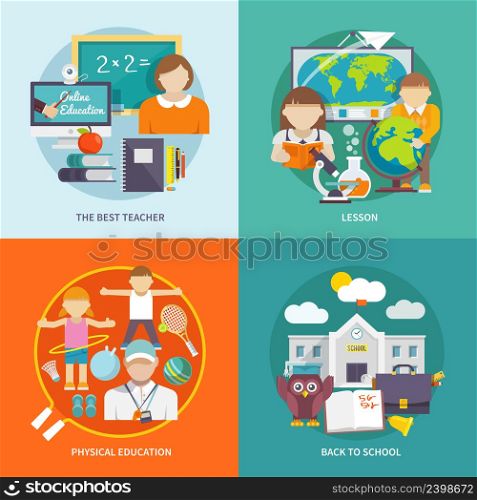 School design concept set with best teacher lesson physical education flat icons isolated vector illustration