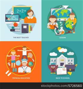 School design concept set with best teacher lesson physical education flat icons isolated vector illustration