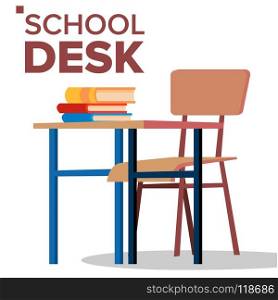 School Desk, Chair Vector. Classic Empty Wooden School Furniture. Isolated Cartoon Illustration. School Desk, Chair Vector. Classic Empty Wooden School Furniture. Isolated Flat Cartoon Illustration