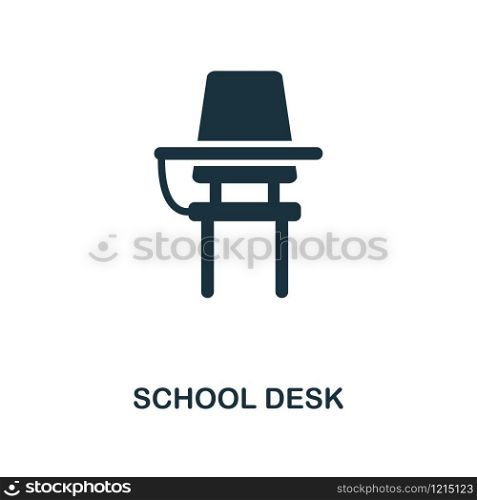 School Desk creative icon. Simple element illustration. School Desk concept symbol design from school collection. Can be used for mobile and web design, apps, software, print.. School Desk icon. Monochrome style icon design from school icon collection. UI. Illustration of school desk icon. Pictogram isolated on white. Ready to use in web design, apps, software, print.