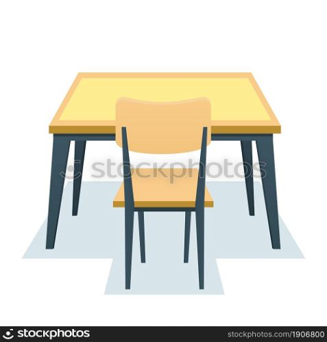 School desk isolated on white background. wooden desk table and chair. Vector illustration in a flat style. School desk isolated on white background