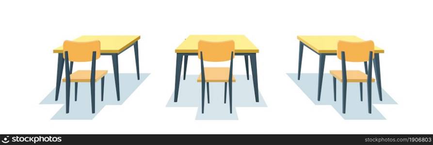 School desk isolated on white background. wooden desk table and chair. Vector illustration in a flat style. School desk isolated on white background