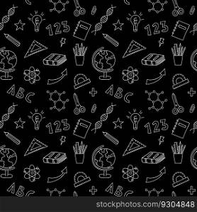 School doodle pattern black and white. Hand drawn education elements. School seamless background. Vector illustration.. School doodle pattern black and white. Hand drawn education elements. School seamless background. Vector illustration