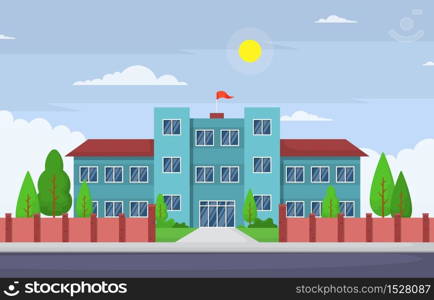 School Education Building Street Outdoor Landscape Cartoon Illustration