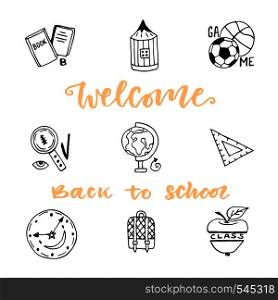 School education doodle sketch icons set. Hand drawn vector icon collection. Welcome back to school.. School education doodle sketch icons set. Hand drawn vector icon collection. Welcome back to school