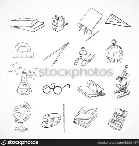 School education elements icons set with microscope drawing compasses stationery isolated vector illustration