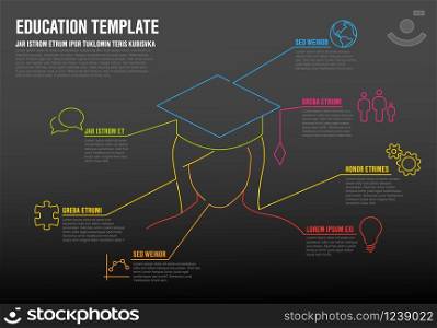 School education Infographic template made from colorful lines and icons - dark version. School education Infographic template
