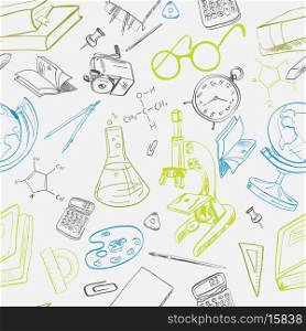 School education seamless pattern with chemical formula globe glasses vector illustration