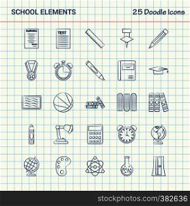 School Elements 25 Doodle Icons. Hand Drawn Business Icon set