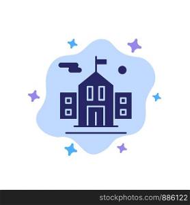School, Flag, Education Blue Icon on Abstract Cloud Background