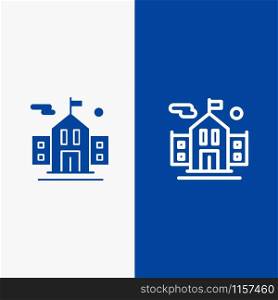 School, Flag, Education Line and Glyph Solid icon Blue banner Line and Glyph Solid icon Blue banner