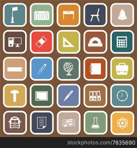 School flat icons on brown background, stock vector