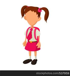 School girl in uniform icon in cartoon style on a white background. School girl in uniform icon, cartoon style