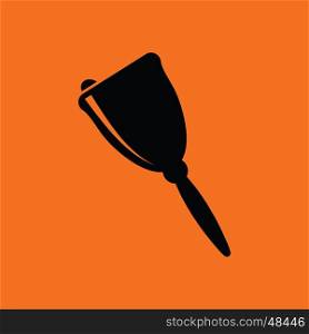 School hand bell icon. Orange background with black. Vector illustration.