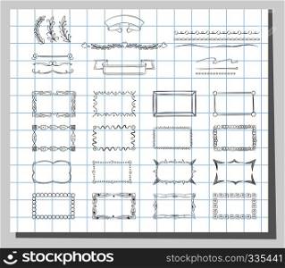School hand drawn frames. Design sketch doodle frame element, vector illustration. School hand drawn frames
