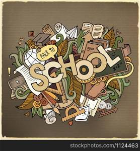 School hand lettering and doodles elements and symbols background. Vector hand drawn illustration. School hand lettering and doodles elements
