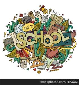 School hand lettering and doodles elements and symbols background. Vector hand drawn sketchy illustration. School hand lettering and doodles elements