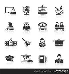 School icon black set with classroom books bus isolated vector illustration