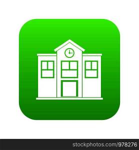 School icon digital green for any design isolated on white vector illustration. School icon digital green