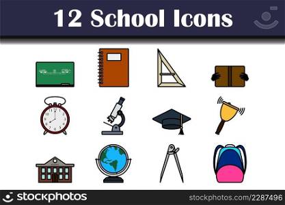 School Icon Set. Editable Bold Outline With Color Fill Design. Vector Illustration.