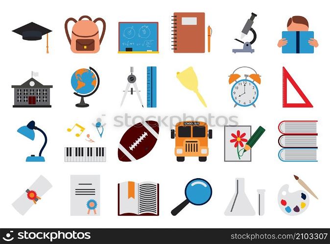 School Icon Set. Flat Design. Fully editable vector illustration. Text expanded.