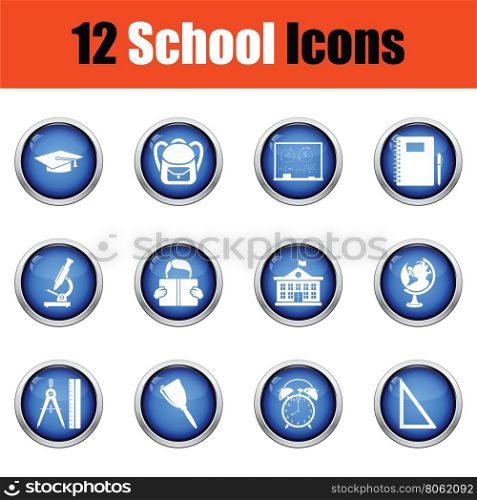 School icon set. Glossy button design. Vector illustration.